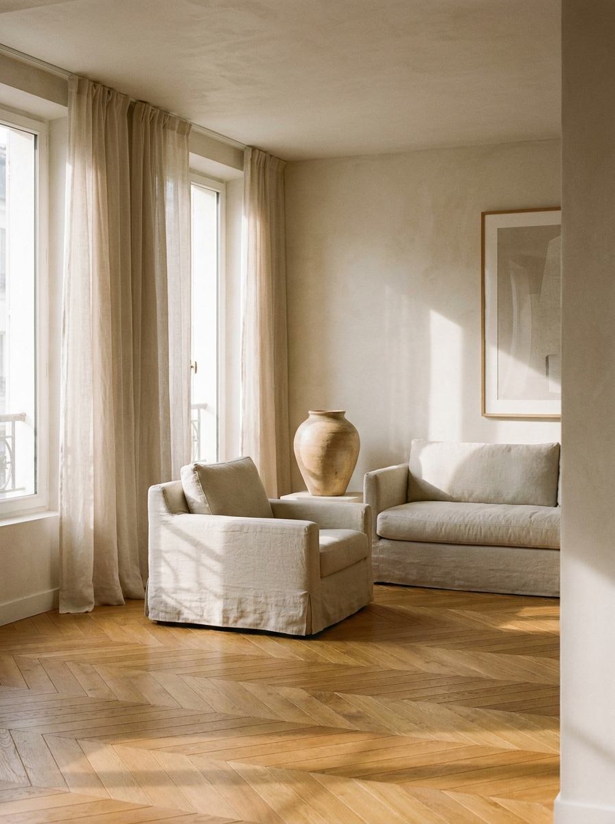 Parquet point de Hongrie dans un intérieur clair