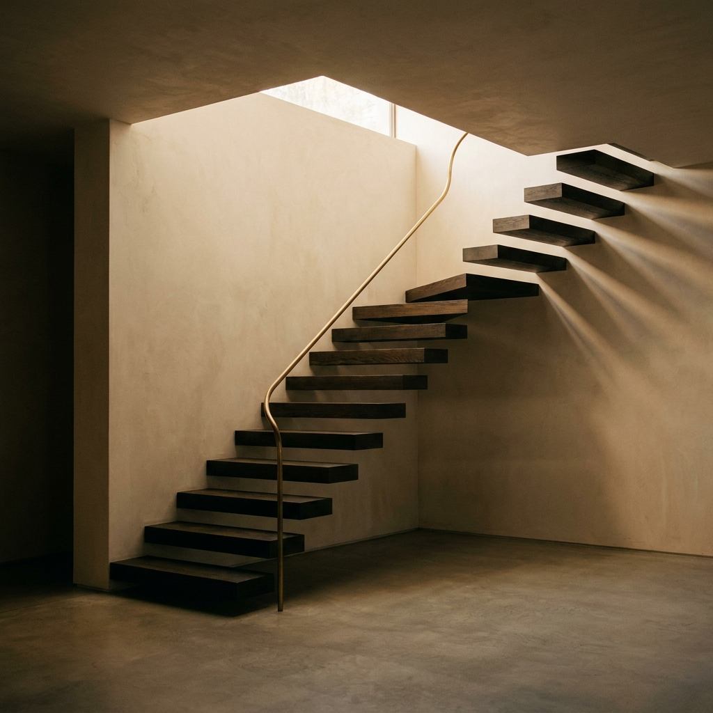Escalier en bois massif suspendu
